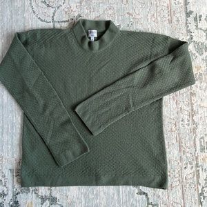 Armani Collezioni Sage Green Merino Honeycomb Knit Texture Sweater Mock Neck